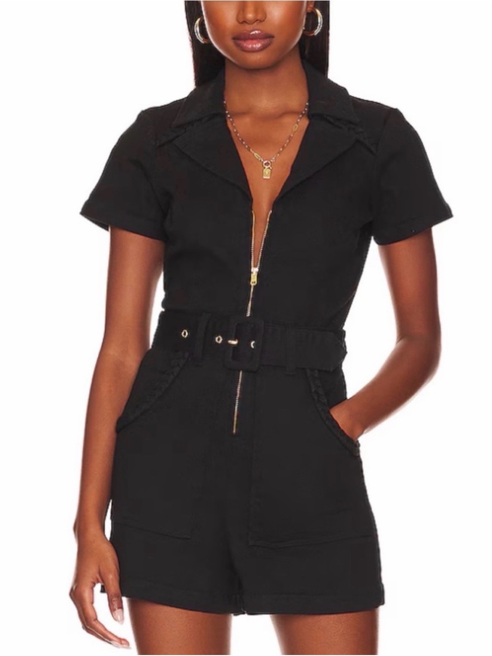 Show Me Your Mumu Black Short Sleeve Zip Front Romper